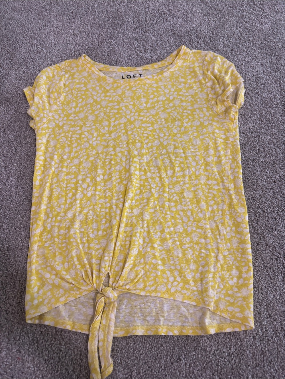 LOFT Yellow Floral Tie-Front Short Sleeve Tee